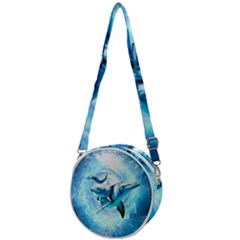 Dolphin Blue Fantasy Crossbody Circle Bag by Loisa77