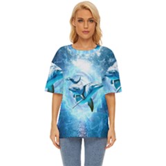 Dolphin Blue Fantasy Oversized Basic T-shirt by Loisa77