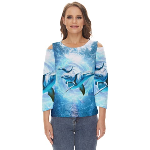 Dolphin Blue Fantasy Cut Out Wide Sleeve Top by Loisa77