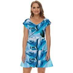 Dolphin Blue Fantasy Short Sleeve Tiered Mini Dress