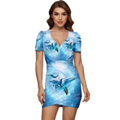 Dolphin Blue Fantasy Low Cut Cap Sleeve Mini Dress by Loisa77