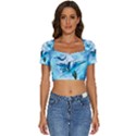 Dolphin Blue Fantasy Short Sleeve Square Neckline Crop Top  View1