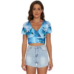 Dolphin Blue Fantasy V-neck Crop Top by Loisa77