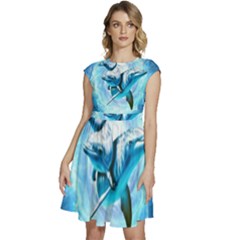 Dolphin Blue Fantasy Cap Sleeve High Waist Dress by Loisa77