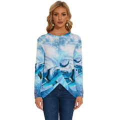 Dolphin Blue Fantasy Long Sleeve Crew Neck Pullover Top by Loisa77