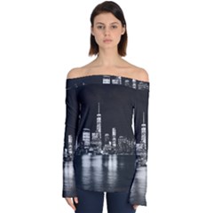 Nyc New York Skyline City Buildings Off Shoulder Long Sleeve Top by Loisa77