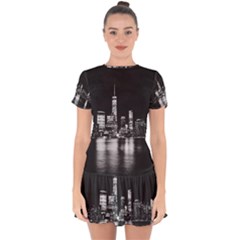 Nyc New York Skyline City Buildings Drop Hem Mini Chiffon Dress by Loisa77