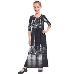 Nyc New York Skyline City Buildings Kids  Quarter Sleeve Maxi Dress by Loisa77