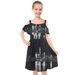 Nyc New York Skyline City Buildings Kids  Cut Out Shoulders Chiffon Dress by Loisa77