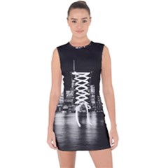 Nyc New York Skyline City Buildings Lace Up Front Bodycon Dress by Loisa77