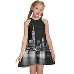 Nyc New York Skyline City Buildings Kids  Halter Collar Waist Tie Chiffon Dress by Loisa77