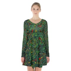 Grass Nature Meadow Long Sleeve Velvet V-neck Dress