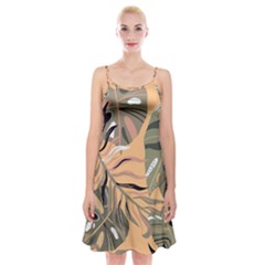 Leaves Monstera Picture Print Pattern Spaghetti Strap Velvet Dress