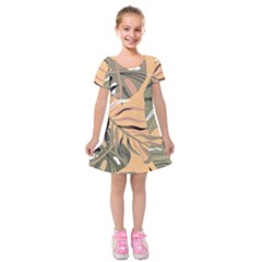 Leaves Monstera Picture Print Pattern Kids  Short Sleeve Velvet Dress