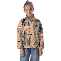 Leaves Monstera Picture Print Pattern Kids  Half Zip Hoodie