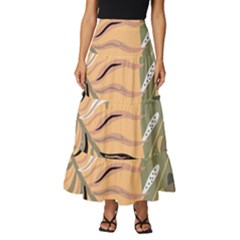 Leaves Monstera Picture Print Pattern Tiered Ruffle Maxi Skirt by Ravend