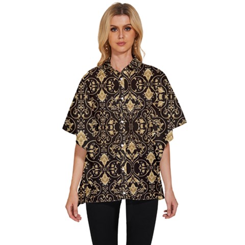 Vintage Batik Art Architecture Pattern Women s Batwing Button Up Shirt by Ravend