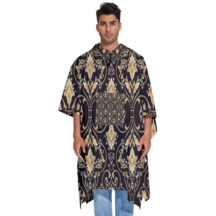 Vintage Batik Art Architecture Pattern Men s Hooded Rain Ponchos