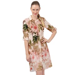 Flower Plant Vintage Retro Long Sleeve Mini Shirt Dress by Ravend