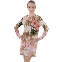 Flower Plant Vintage Retro Long Sleeve Hoodie Dress