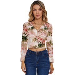 Flower Plant Vintage Retro Long Sleeve V-neck Top by Ravend