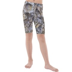 Fossilized Seashell Texture Print Design Bk Kids  Mid Length Swim Shorts