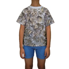 Fossilized Seashell Texture Print Design Bk Kids  Short Sleeve Swimwear by dflcprintsclothing