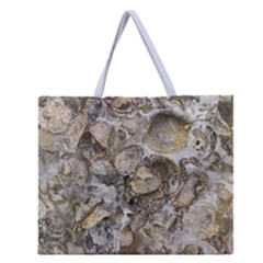 Fossilized Seashell Texture Print Design Bk Zipper Large Tote Bag by dflcprintsclothing