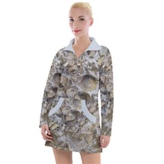 Fossilized Seashell Texture Print Design Bk Women s Long Sleeve Casual Dress by dflcprintsclothing