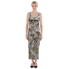 Fossilized Seashell Texture Print Design Bk Fitted Maxi Dress by dflcprintsclothing