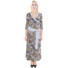 Fossilized Seashell Texture Print Design Bk Quarter Sleeve Wrap Maxi Dress