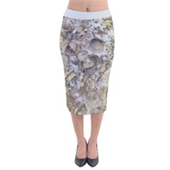 Fossilized Seashell Texture Print Design Bk Velvet Midi Pencil Skirt by dflcprintsclothing