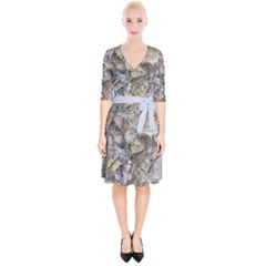 Fossilized Seashell Texture Print Design Bk Wrap Up Cocktail Dress by dflcprintsclothing