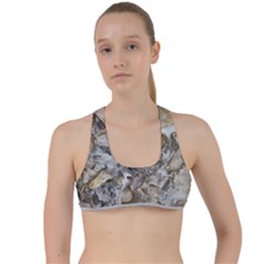 Fossilized Seashell Texture Print Design Bk Criss Cross Racerback Sports Bra by dflcprintsclothing