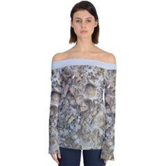 Fossilized Seashell Texture Print Design Bk Off Shoulder Long Sleeve Top by dflcprintsclothing