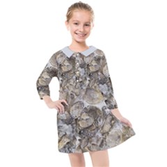 Fossilized Seashell Texture Print Design Bk Kids  Quarter Sleeve Shirt Dress by dflcprintsclothing