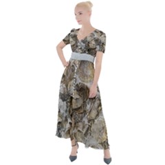 Fossilized Seashell Texture Print Design Bk Button Up Short Sleeve Maxi Dress by dflcprintsclothing