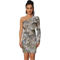 Fossilized Seashell Texture Print Design Bk Long Sleeve One Shoulder Mini Dress by dflcprintsclothing