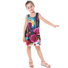 City Rose 2-gigapixel-art-scale-4 00x Kids  Sleeveless Dress by BrightWear