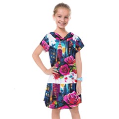 City Rose 2-gigapixel-art-scale-4 00x Kids  Drop Waist Dress by BrightWear