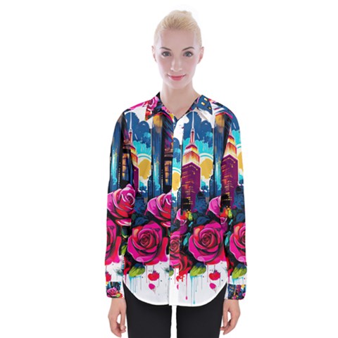 City Rose 2-gigapixel-art-scale-4 00x Womens Long Sleeve Shirt by BrightWear