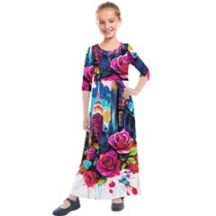 City Rose 2-gigapixel-art-scale-4 00x Kids  Quarter Sleeve Maxi Dress by BrightWear