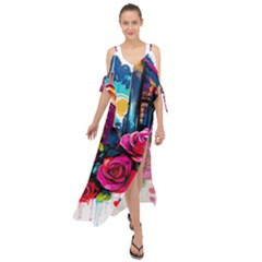 City Rose 2-gigapixel-art-scale-4 00x Maxi Chiffon Cover Up Dress by BrightWear