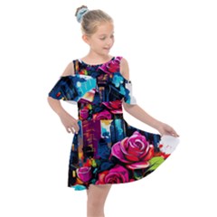 City Rose 2-gigapixel-art-scale-4 00x Kids  Shoulder Cutout Chiffon Dress by BrightWear