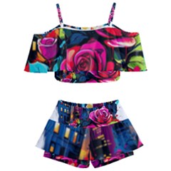 City Rose 2-gigapixel-art-scale-4 00x Kids  Off Shoulder Skirt Bikini by BrightWear