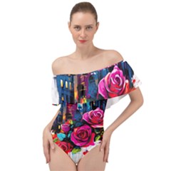 City Rose 2-gigapixel-art-scale-4 00x Off Shoulder Velour Bodysuit  by BrightWear