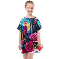 City Rose 2-gigapixel-art-scale-4 00x Kids  One Piece Chiffon Dress by BrightWear