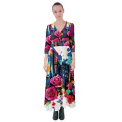 City Rose 2-gigapixel-art-scale-4 00x Button Up Maxi Dress by BrightWear