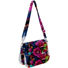 City Rose 2-gigapixel-art-scale-4 00x Saddle Handbag by BrightWear