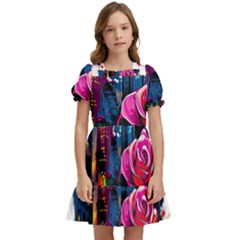 City Rose 2-gigapixel-art-scale-4 00x Kids  Puff Sleeved Dress by BrightWear